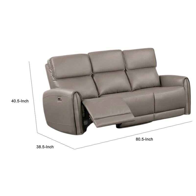 Sily Power Recliner Sofa, Light Brown Faux Leather, 81 Inch, USB Ports