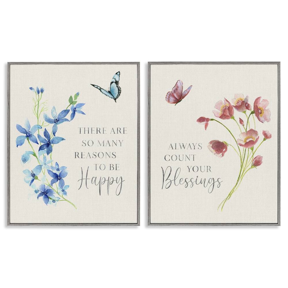 Stupell Inspiring Words with Florals Framed Giclee Art Design By Tava Studios (Set of 2)