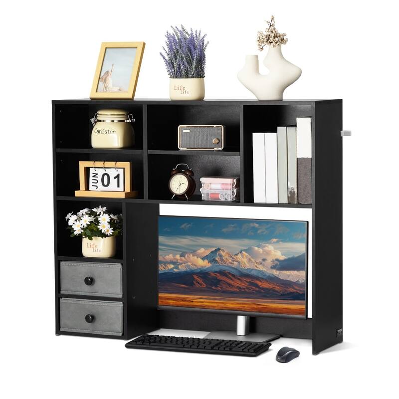 Particle Board Desktop Bookshelf Hutch, 3-Shelf Organizer and Office Storage Rack - 37.0" L x 10.0" W x 31.1" H