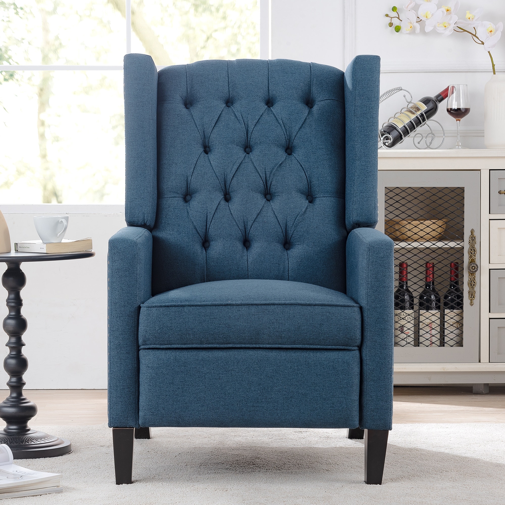 Modern Accent Chair Side Chair Sofa Chair with Nailhead Trim, Blue Office Chair Reception Chair Padded Chair