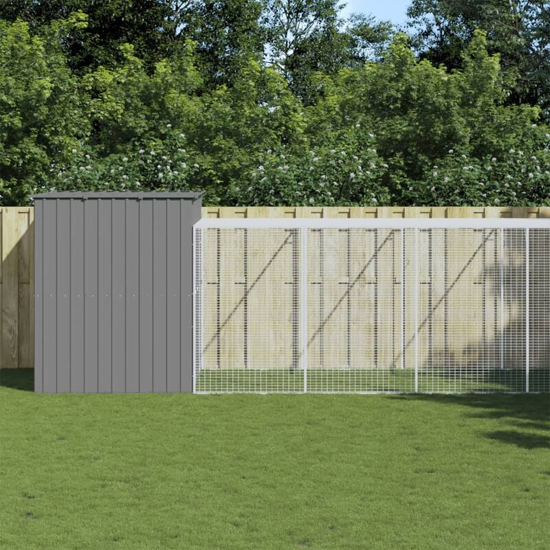 vidaXL Dog House with Run Light Gray/Anthracite multisize Galvanized Steel