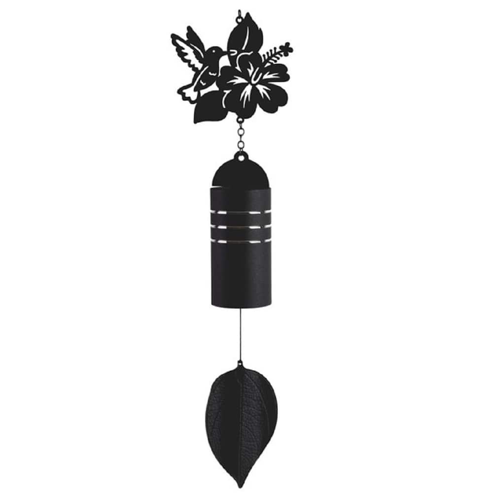 Q-Max 23" Long Metal Black Hummingbird and Hibiscus Silhouette Wind Chime Garden Patio Decoration