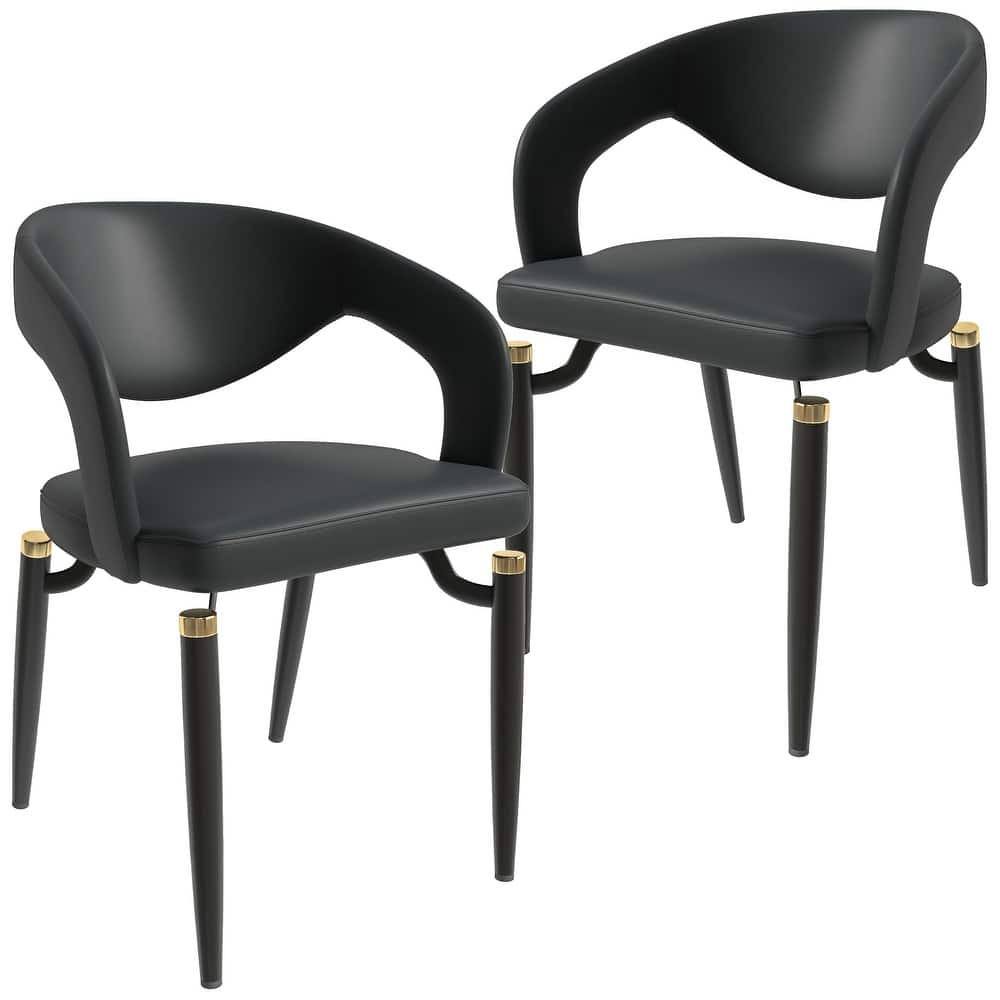 Entice Dining Chairs Set of 2 Upholstered Leather with Iron Legs Modern Accent Arm Chairs