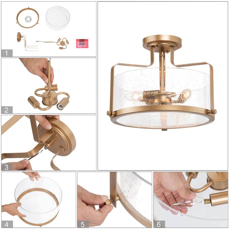 Modern Farmhouse 3-Light Drum Glass Semi-Flush Mount Ceiling Lights