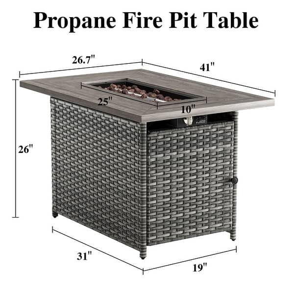 dimension image slide 0 of 2, Fire Pit with Table Patio Rattan Sofa Swivel Chair - Grey cushion