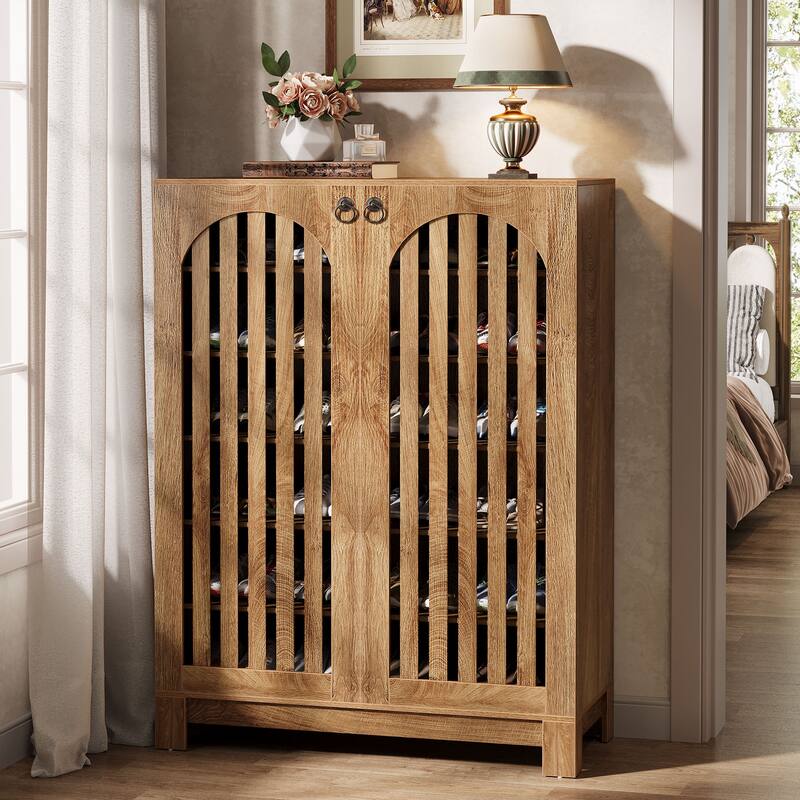 Shoe Cabinet with Louver Doors, 6-Tier Shoe Storage Cabinet with Adjustable Shelves