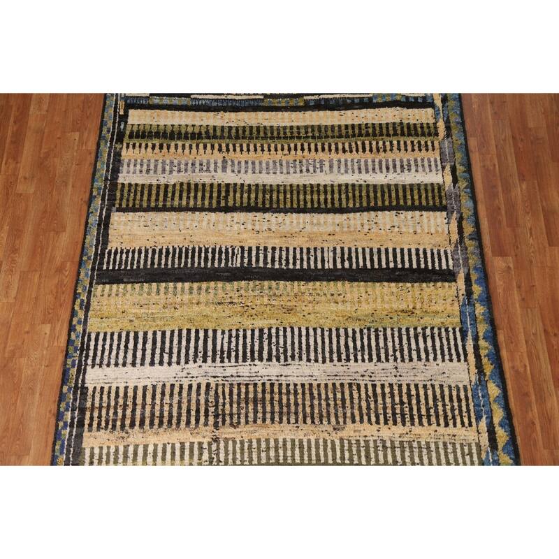 Hand Knotted Oriental 100% Wool Carpet Modern Tribal Multi-Colored Moroccan Area Rug - 8' 1'' X 5' 10''