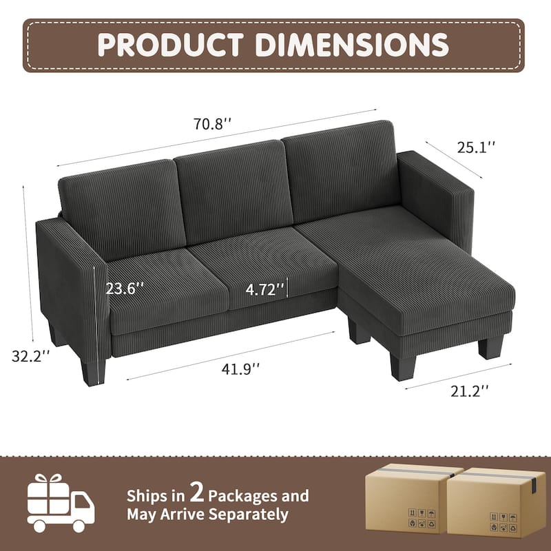 Furniwell L-Shaped Modular Sofa, 3 Seat Sleeper, Combination Sofa, Living Room Sofa