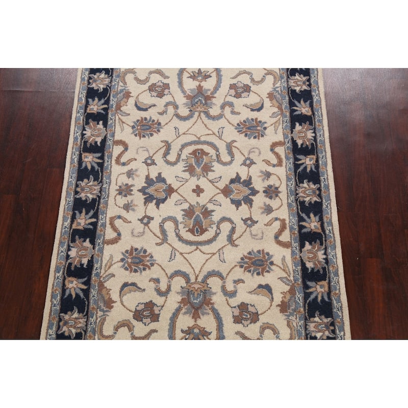 Beige Traditional Floral Oriental Wool Area Rug Hand-tufted Carpet - 5'0" x 8'0"
