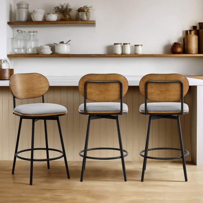 Spruce & Spring Megan Swivel Counter Bar Stool with Metal Legs - Set of 3 - Light Grey