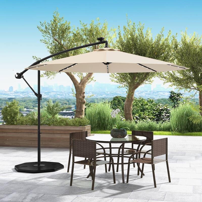 Gymax 10ft Solar Patio Umbrella Outdoor Offset Hanging Umbrella w/ 40
