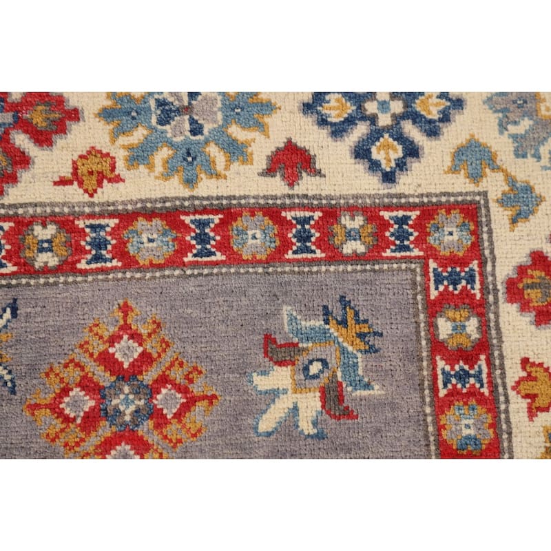 Gray Traditional / Geometric Kazak Rug Hand-Knotted Wool Carpet - 4'11" x 7'2"
