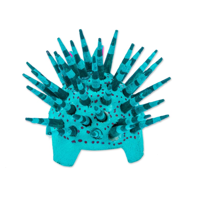 Novica Handmade Cute Porcupine In Jade Wood Alebrije Figurine