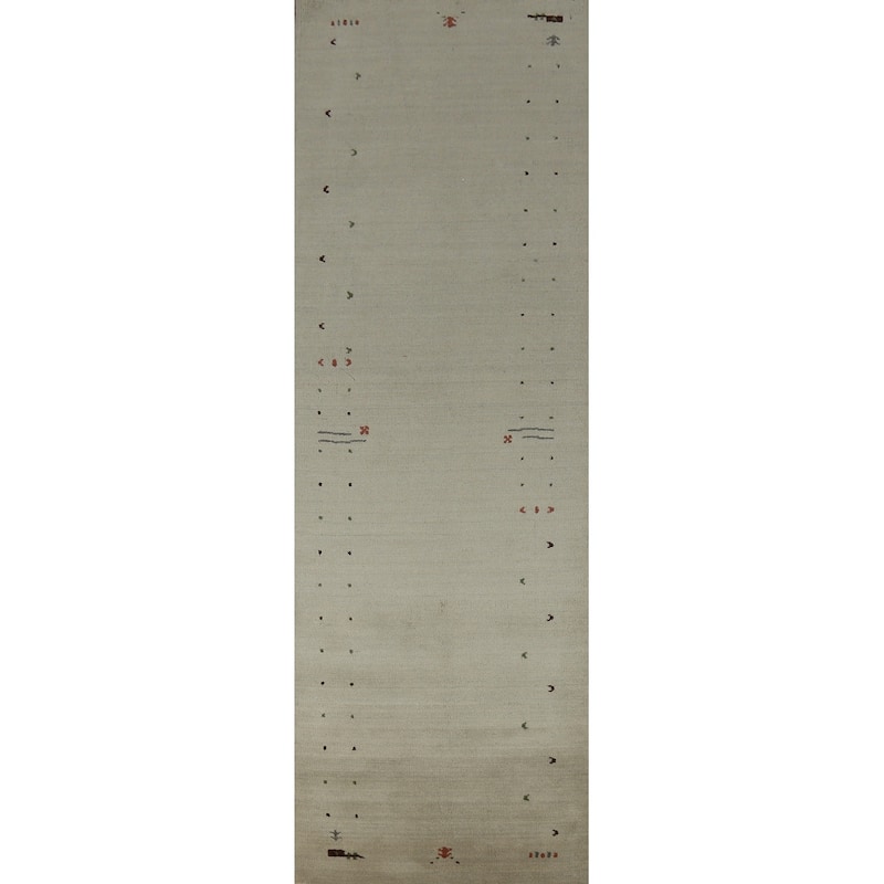 Tribal Gabbeh Indian Runner Rug Hand-Knotted Beige Wool Carpet - 2'8" x 11'5"