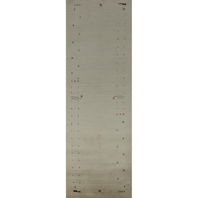 Tribal Gabbeh Indian Runner Rug Hand-Knotted Beige Wool Carpet - 2'8" x 11'5"