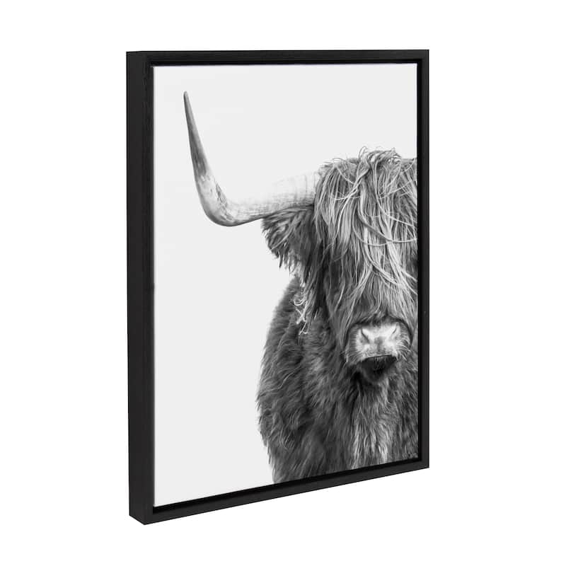 Kate and Laurel Sylvie BW Highland Cow 1 Framed Canvas by Amy Peterson - 18x24 - Black