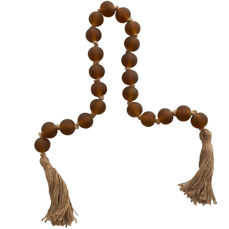 Glass Handmade Round Frosted Beaded Garland with Tassel with Knotted Brown Jute