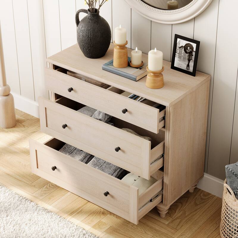 Nightstand Bedside Table, Wood Side Table with 3 Drawer