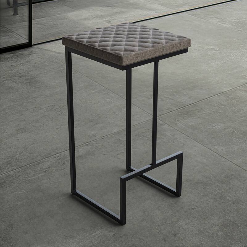 Quincy Leather Counter Barstool – Upholstered Square Seat with Quilted Back, Footrest, and Metal Legs for Kitchen or Dining Area
