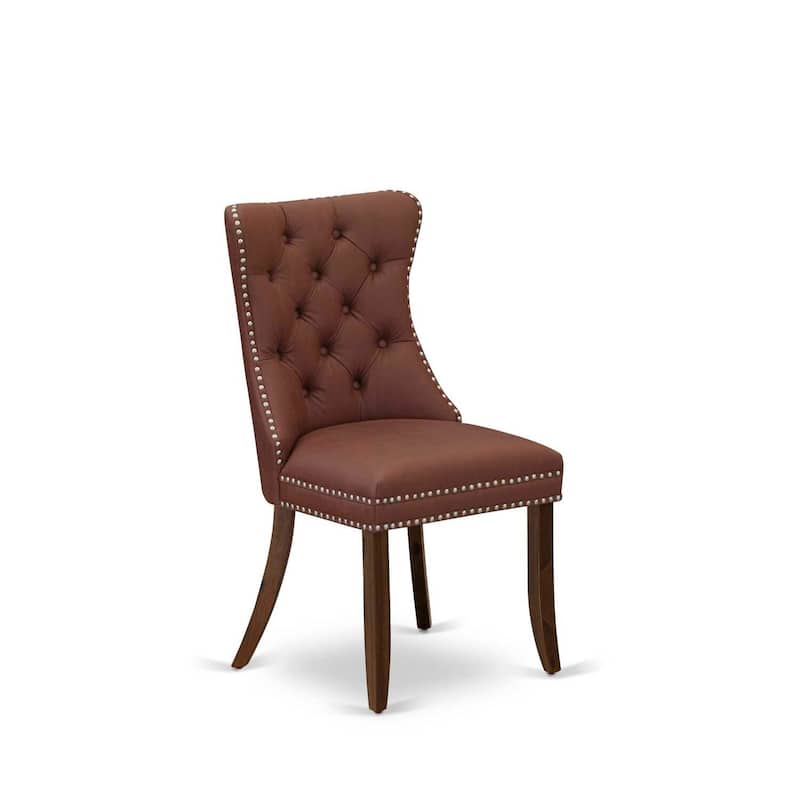 Parson Dining Chairs Set of 2 - Burgundy Faux Leather Upholstered Chairs with Nailhead Trim - Antique Walnut Finish