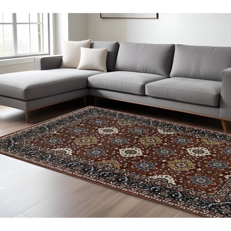 HomeRootsMedallion Traditional Rectangle Area Rug - 116.54' X '78.74' X '0.47 - Red