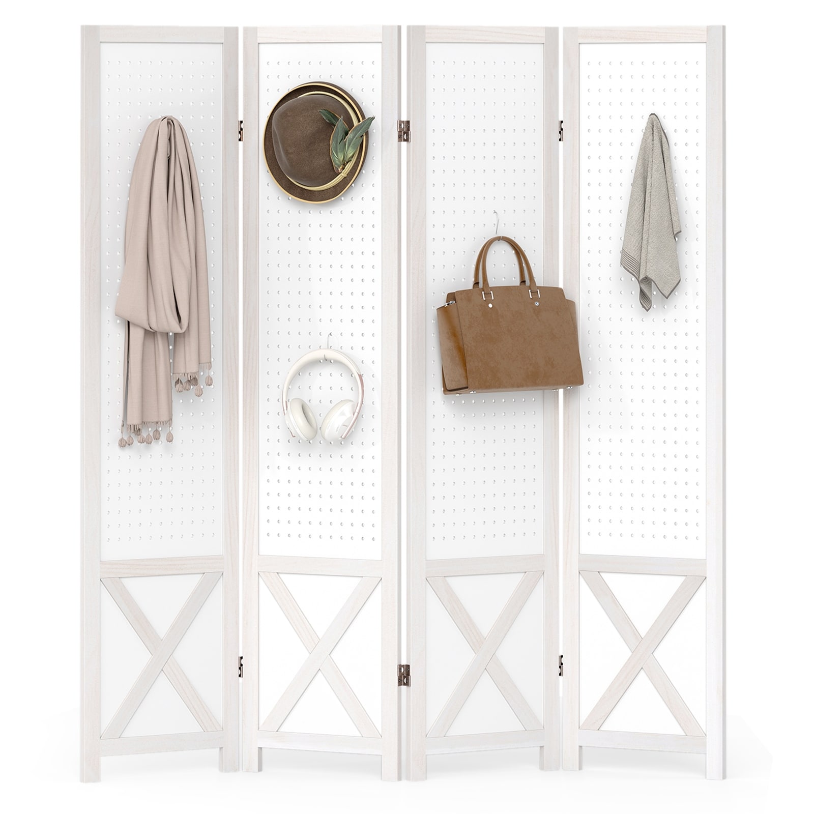 Gymax 4-Panel Pegboard Room Divider 67'' Tall Foldable Privacy Screen