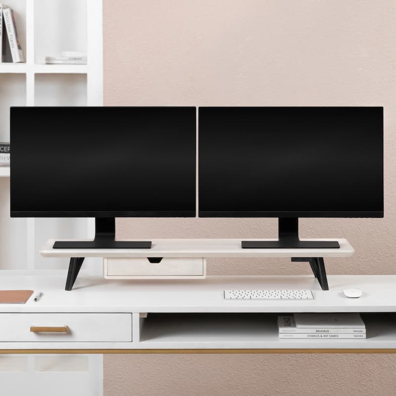Jani Wood Monitor Stand Riser Desk - Ergonomic Design Stand, Desktop Organizer Table for Home, Office Workspace, Gaming Desk - Off-White