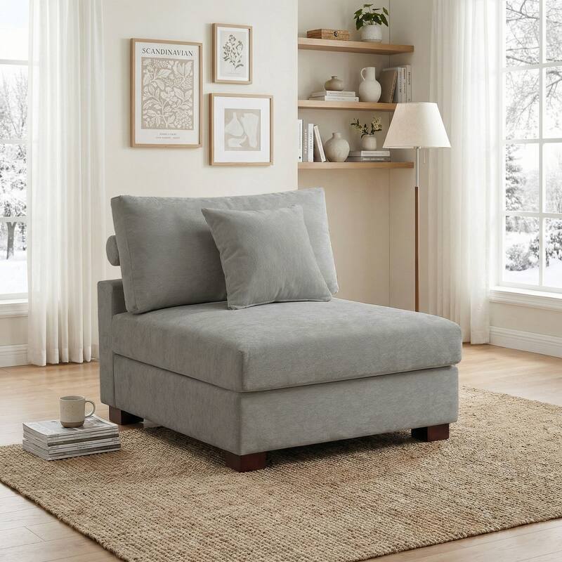 Chenille Upholstered Armless Accent Chair With Plush Cushion - ARMLESS CHAIR - Grey