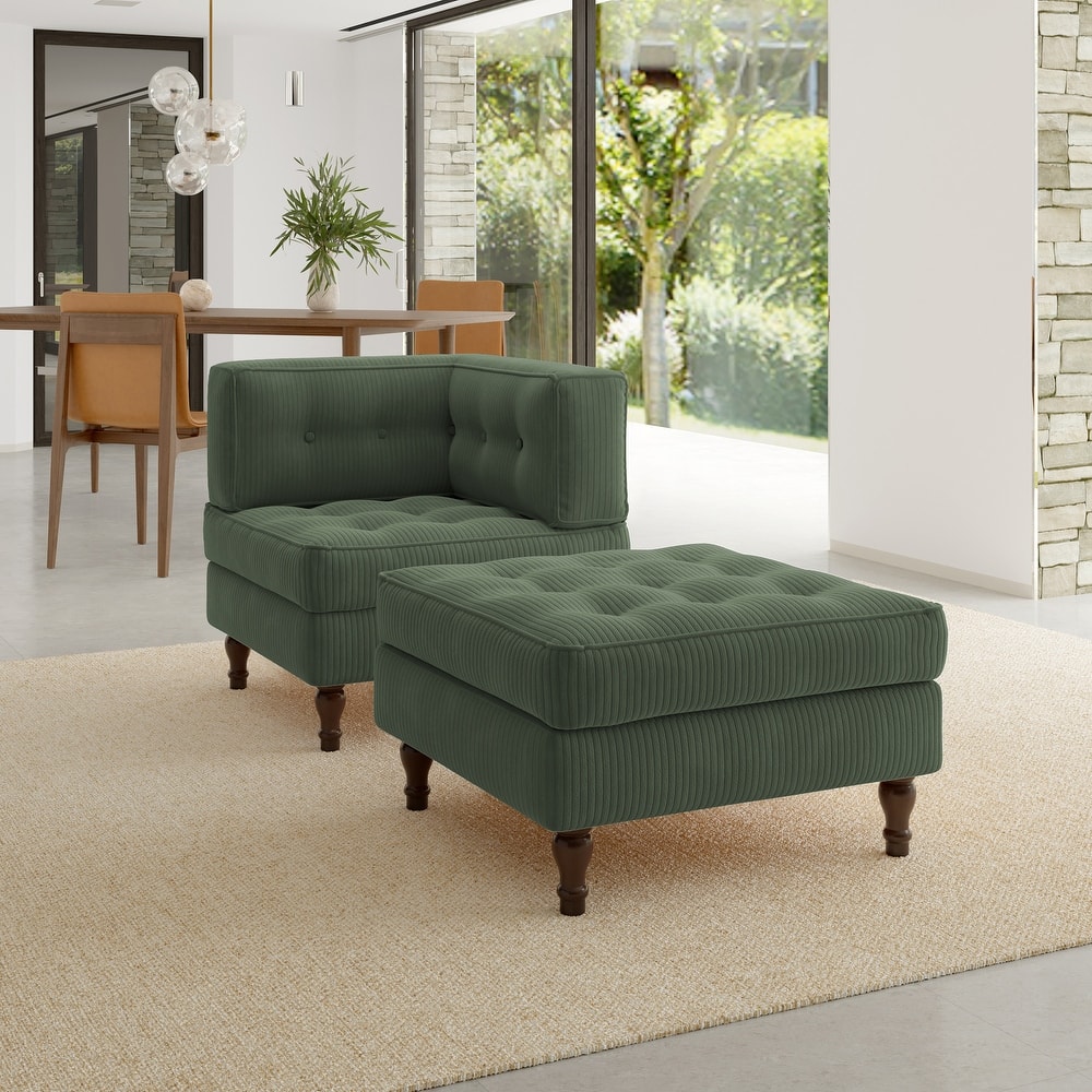 Corduroy Tufted Accent Chair Armchair and Ottoman Set