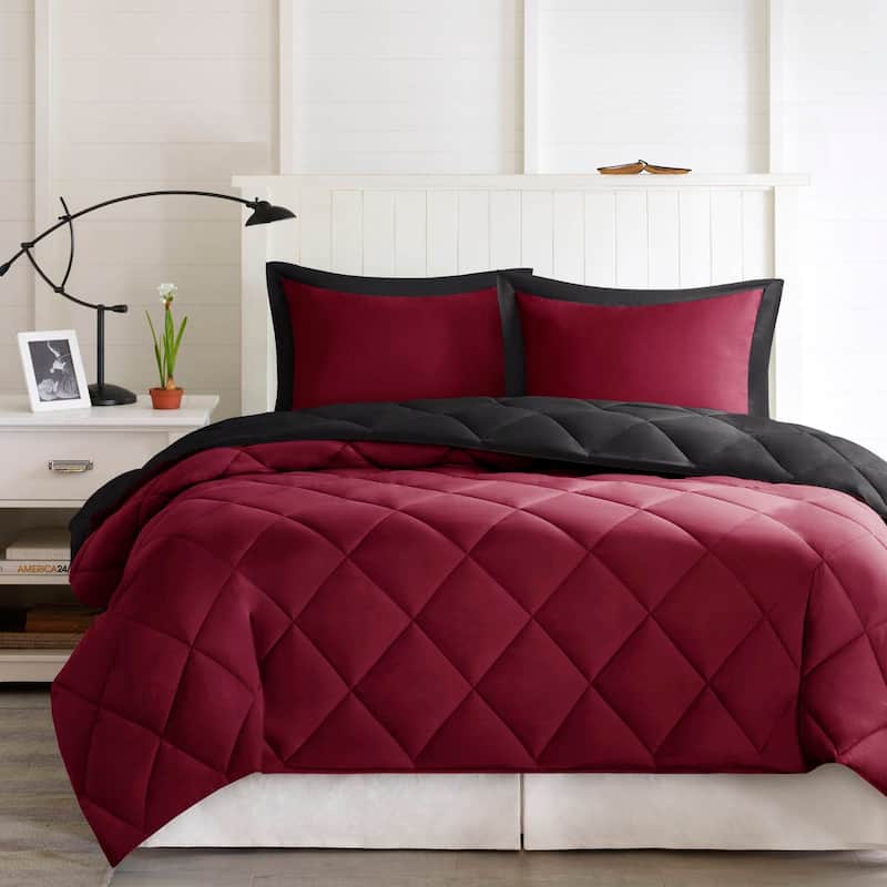 Madison Park Essentials Windsor 3M Scotchgard Diamond Quilting Reversible Down Alternative Comforter Set - Red/Black - Twin XL