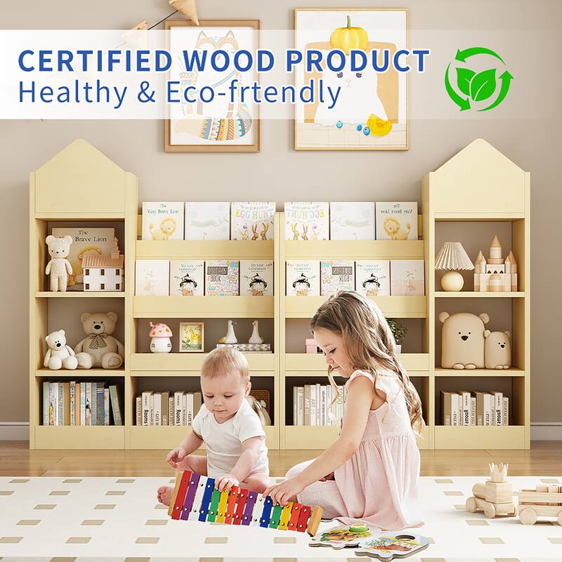 Wooden Children's Storage Organizer with Open Shelves Baskets and Cubby Space for Toys and Books - 31.50”L x 11.80”W x 39.50”H