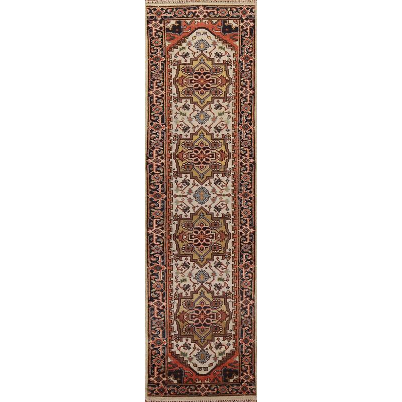Heriz Serapi Indian Runner Ivory Rug Wool Hand-knotted - 2'7" x 10'1"