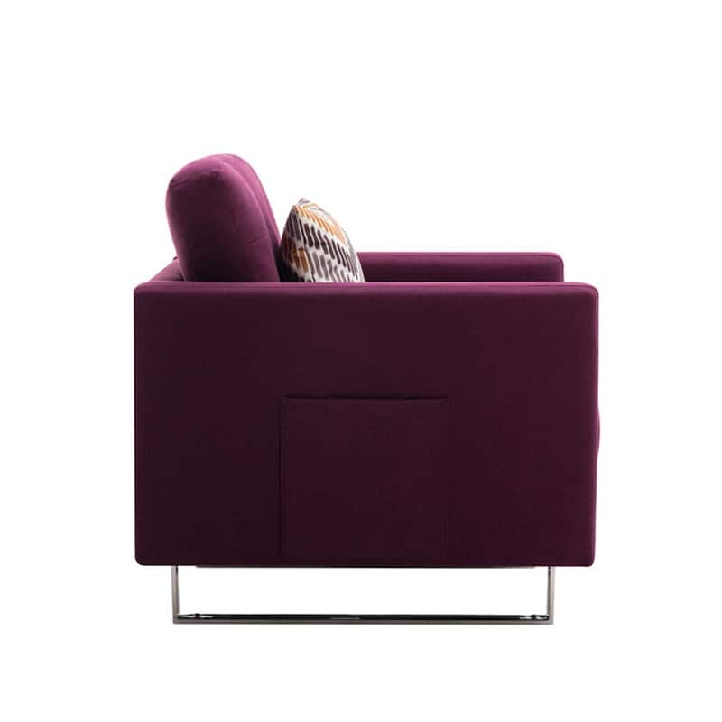 Linen Fabric Armchair with Metal Legs, Side Pockets, and Pillow
