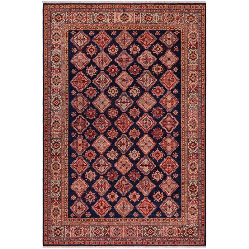 Tribal Super Kazak Marisol Blue/Beige Hand Knotted Wool Rug - 8'1'' x 9'4''