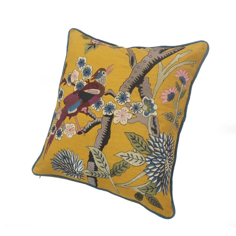 20" Yellow and Brown Bird of Paradise Handmade Square Throw Pillow