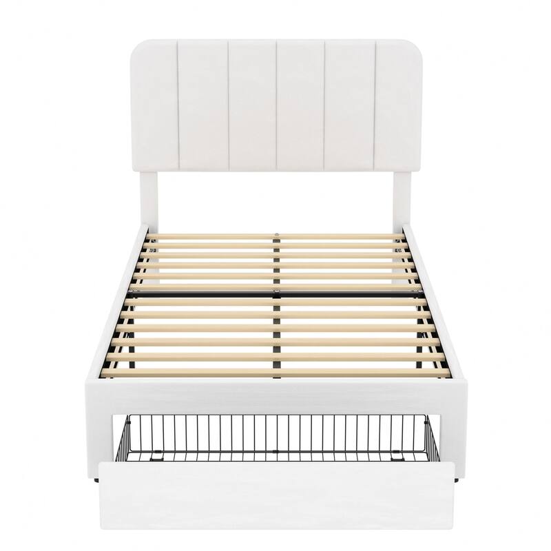 Javlergo Upholstered Platform Bed Frame with Storage Drawers and Adjustable Headboard, No Box Spring Needed