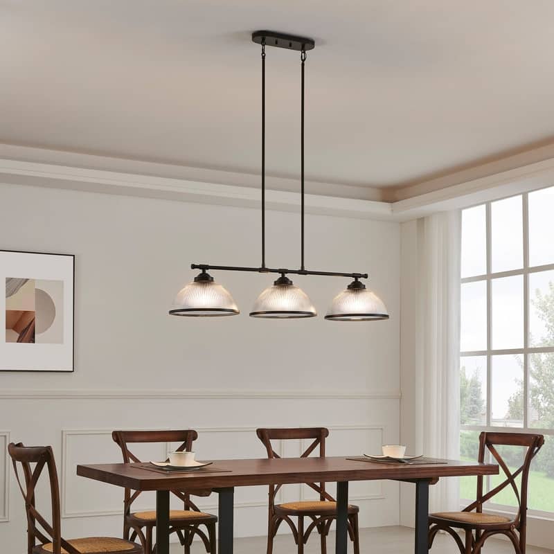 KAWOTI 3-Light Linear Kitchen Island Pendant with Dome Glass Shade - L 42.5" * W 12" * H 48.6"