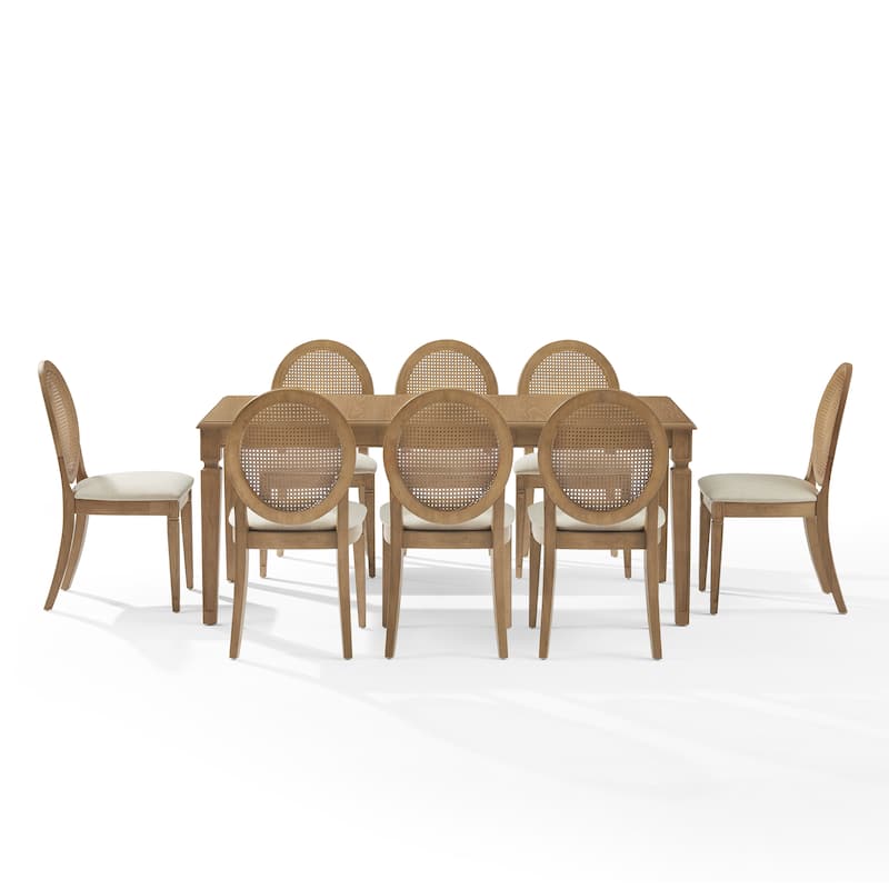 Crosley Katia 9Pc Dining Table Set For 8 Cane-Back Upholstered Chairs