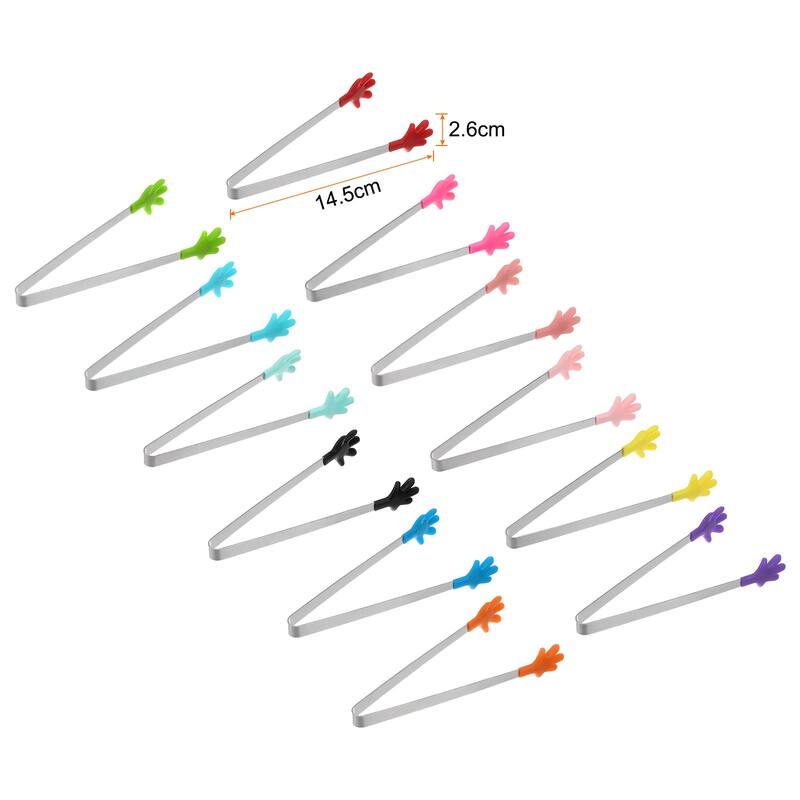Mini Food Tongs Hand Shape Stainless Steel with Silicon Tips 12 Colors - 14.4cm