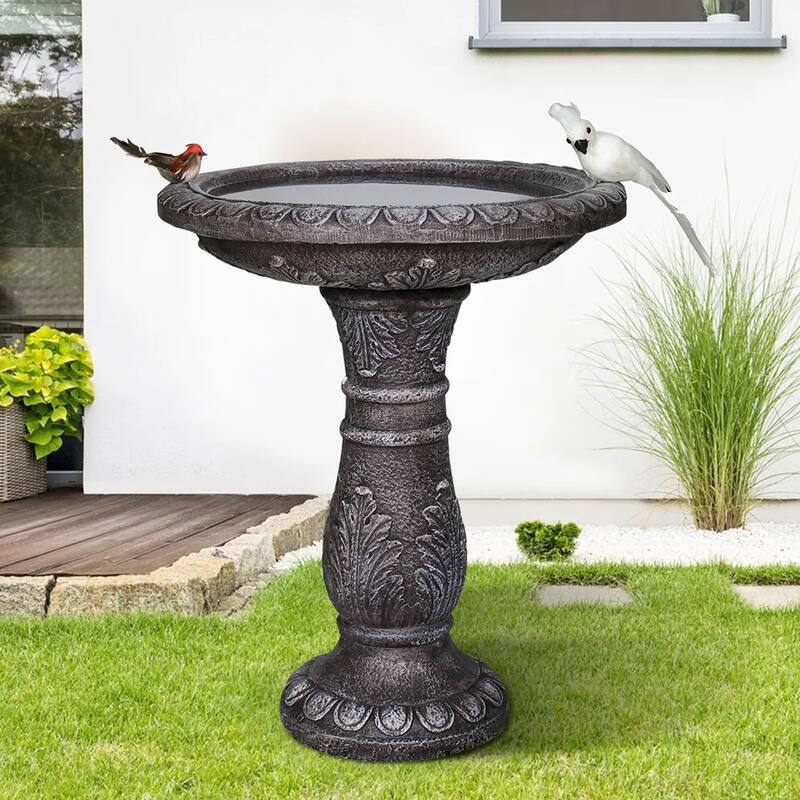 24.4" H Outdoor Concrete Bird Bath - Perfect for Adding Interest to Garden, Patio, Backyard, Porch and Deck