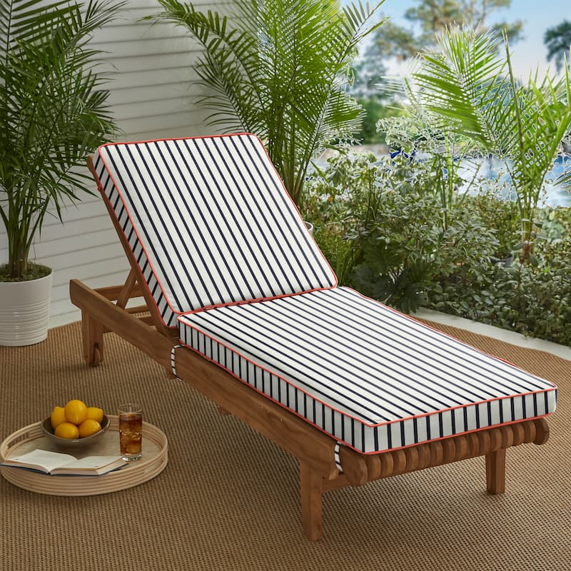 Blue White Stripe with Melon Indoor/Outdoor Hinged Cushion - Corded