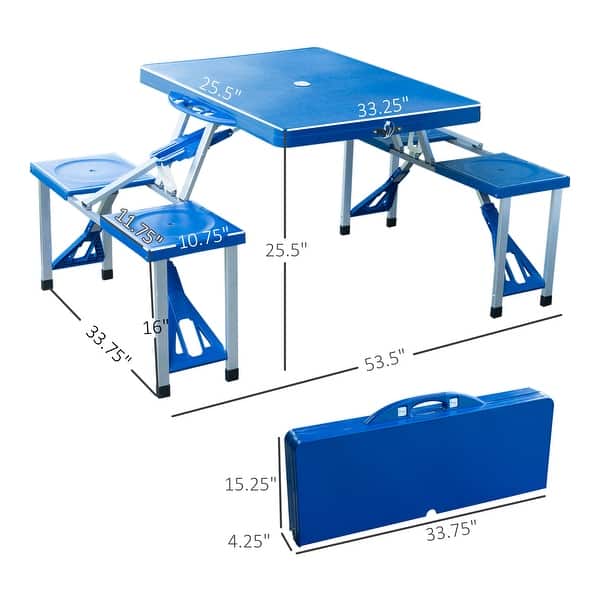 Outsunny Blue Aluminum Portable/Folding Outdoor/Camp Suitcase Picnic Table with 4 Seats