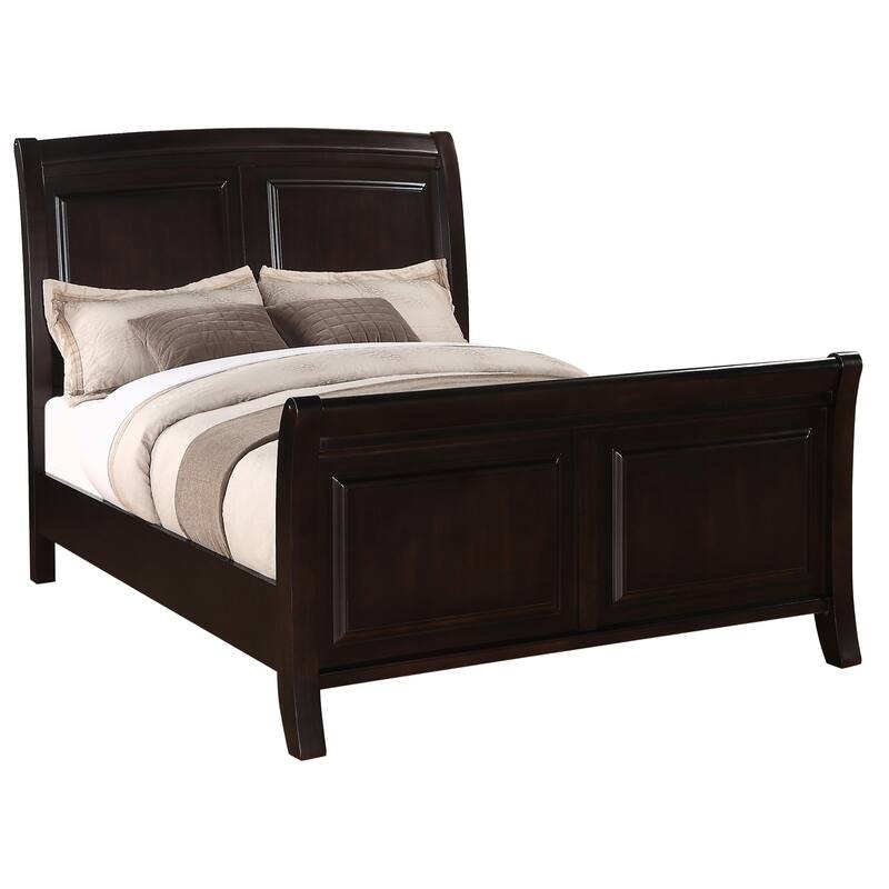 Wooden Curved Sleigh Full Panel Bed - 87" - Brown