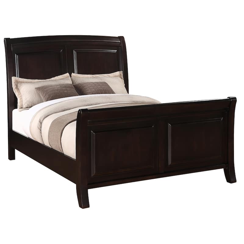 Wooden Curved Sleigh Queen Panel Bed - 93" - Brown