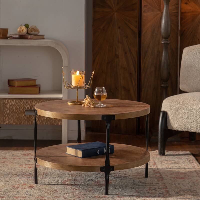 30.71" MDF Coffee Table with Wood Detail & Metal Legs