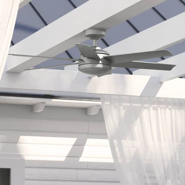 slide 2 of 16, Hunter 52" Jetty Outdoor Ceiling Fan with Wall Control and Wet-Rated Matte  Silver