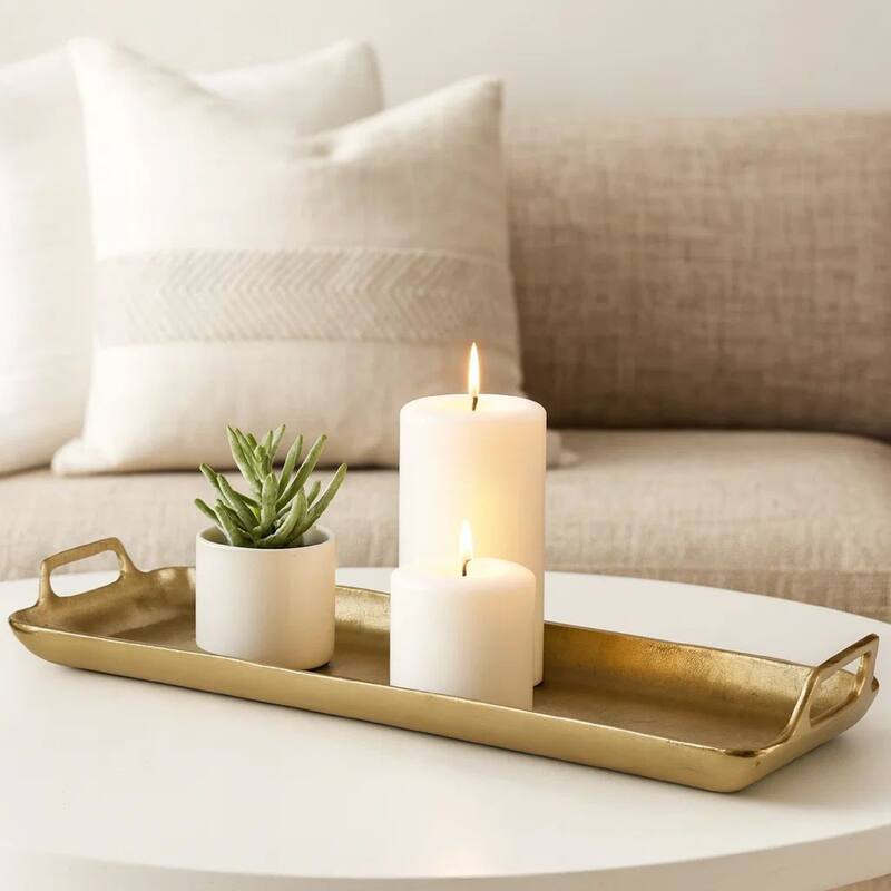 Rectangular Metal Frame Decorative Tray with Cut Out Handle, Gold