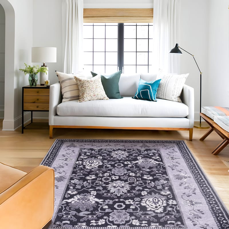 Machine Washable Indoor Rug Floral Pattern Stain Free for Indoor Living Room Bedroom Office Area Rug