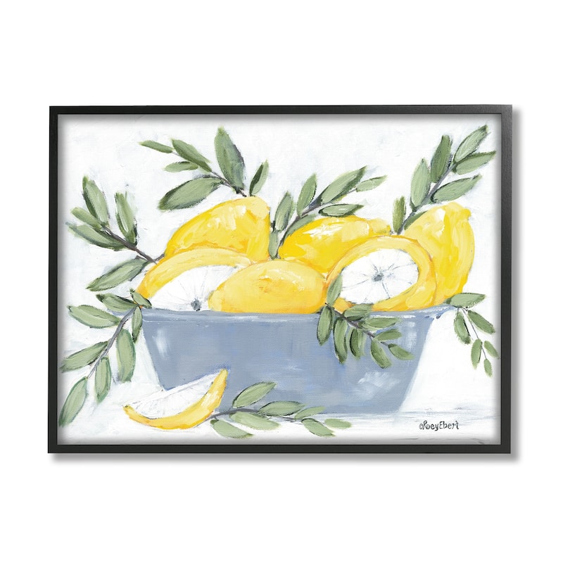 Stupell Yellow Country Lemons Painterly Green Leaves Framed Wall Art - 30 x 24 - Black