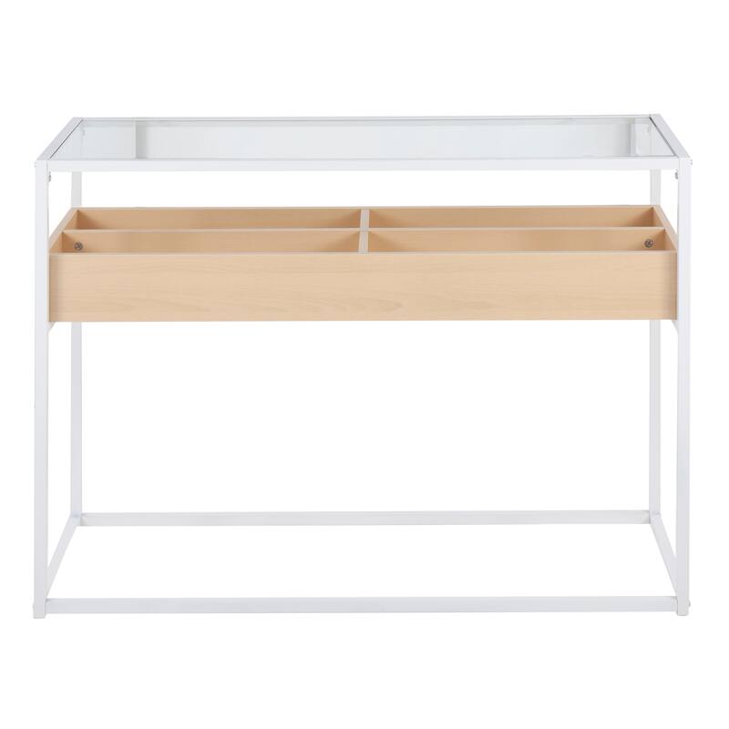 Display Console Table with Storage - Natural Wood & White Metal